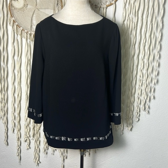 Valentino Black Wool Pull Over Beaded Accent Blouse Size 12 - Picture 1 of 14